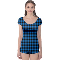 Lumberjack Fabric Pattern Blue Black Boyleg Leotard  by EDDArt