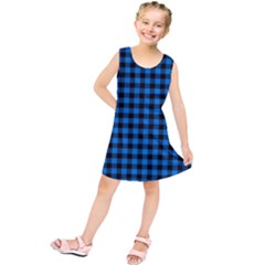 Lumberjack Fabric Pattern Blue Black Kids  Tunic Dress by EDDArt