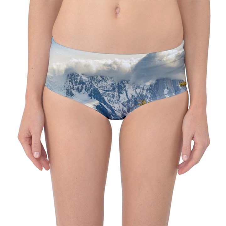 Snowy Andes Mountains, El Chalten Argentina Mid-Waist Bikini Bottoms