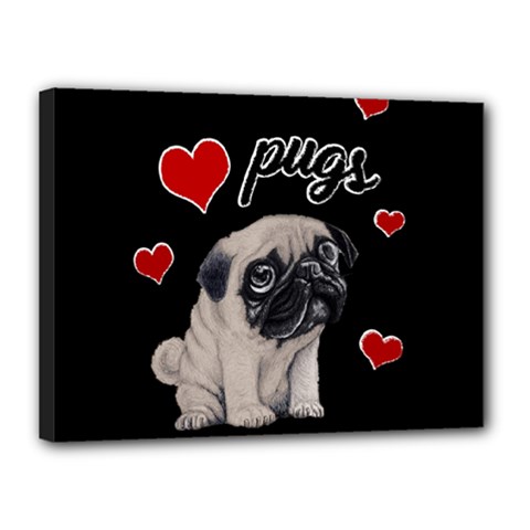 Love pugs Canvas 16  x 12 