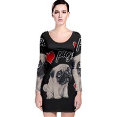 Love pugs Long Sleeve Velvet Bodycon Dress