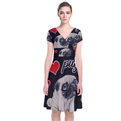 Love pugs Short Sleeve Front Wrap Dress
