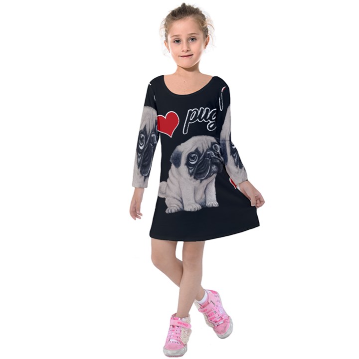 Love pugs Kids  Long Sleeve Velvet Dress