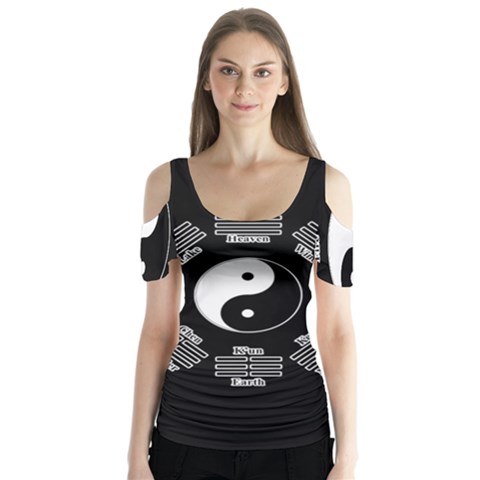 I Ching  Butterfly Sleeve Cutout Tee  by Valentinaart