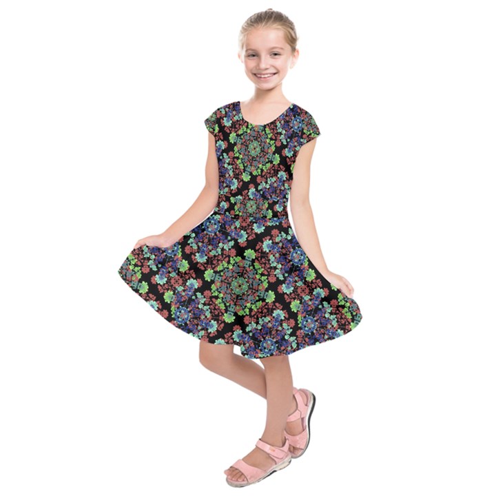 Colorful Floral Collage Pattern Kids  Short Sleeve Dress