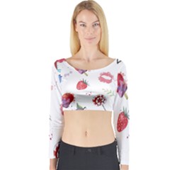 Hand Painted Summer Background  Long Sleeve Crop Top