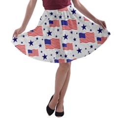 Flag Of The Usa Pattern A-line Skater Skirt by EDDArt