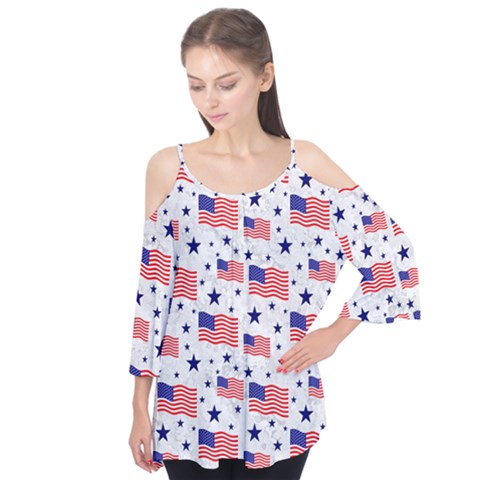 Flag Of The Usa Pattern Flutter Tees by EDDArt