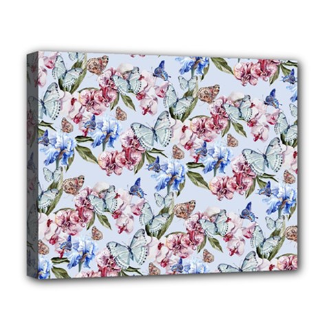 Watercolor Flowers Butterflies Pattern Blue Red Deluxe Canvas 20  X 16   by EDDArt