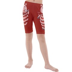 Red Stupid Self Eating Gluttonous Pig Kids  Mid Length Swim Shorts by CreaturesStore