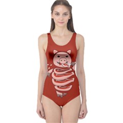 Red Stupid Self Eating Gluttonous Pig One Piece Swimsuit by CreaturesStore