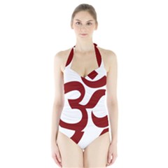 Hindu Om Symbol (dark Red) Halter Swimsuit by abbeyz71