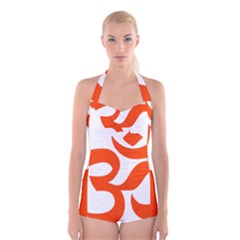 Hindu Om Symbol (orange) Boyleg Halter Swimsuit  by abbeyz71
