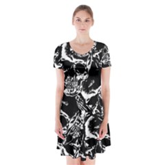 Skulls Pattern Short Sleeve V-neck Flare Dress