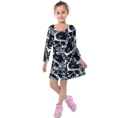 Skulls Pattern Kids  Long Sleeve Velvet Dress by ValentinaDesign