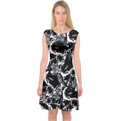 Skulls Pattern Capsleeve Midi Dress by ValentinaDesign