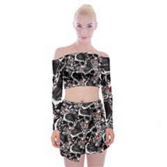 Skulls Pattern Off Shoulder Top With Skirt Set