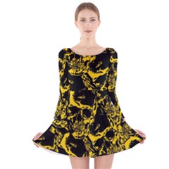 Skull pattern Long Sleeve Velvet Skater Dress