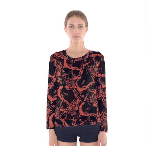 Skull Pattern Women s Long Sleeve Tee by ValentinaDesign