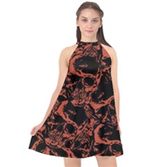 Skull Pattern Halter Neckline Chiffon Dress  by ValentinaDesign