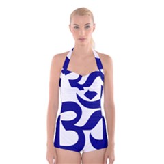 Om Symbol (navy Blue) Boyleg Halter Swimsuit  by abbeyz71