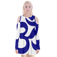 Om Symbol (navy Blue) Velvet Long Sleeve Shoulder Cutout Dress by abbeyz71