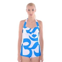 Hindu Om Symbol (ocean Blue) Boyleg Halter Swimsuit  by abbeyz71