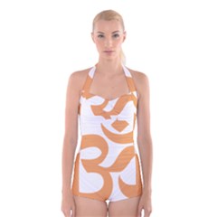 Hindu Om Symbol (sandy Brown) Boyleg Halter Swimsuit  by abbeyz71