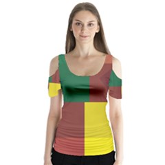 Albers Out Plaid Green Pink Yellow Red Line Butterfly Sleeve Cutout Tee 