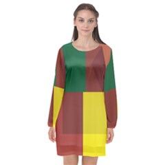 Albers Out Plaid Green Pink Yellow Red Line Long Sleeve Chiffon Shift Dress  by Mariart