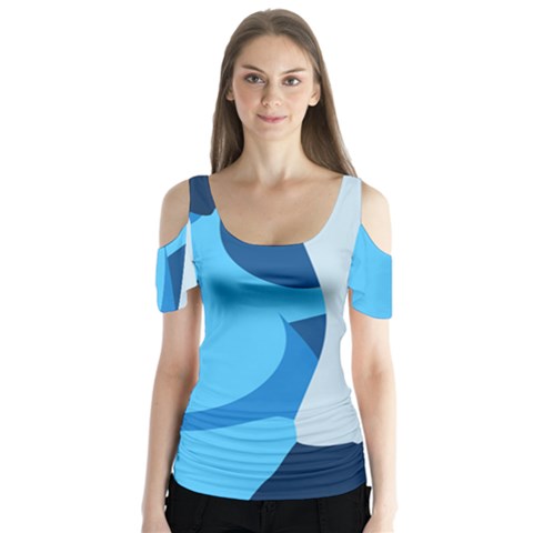 Blue Polka Butterfly Sleeve Cutout Tee  by Mariart