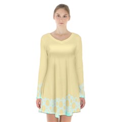 Bubbles Yellow Blue White Polka Long Sleeve Velvet V-neck Dress