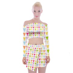Bunting Triangle Color Rainbow Off Shoulder Top With Skirt Set