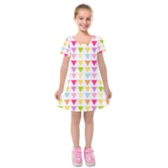 Bunting Triangle Color Rainbow Kids  Short Sleeve Velvet Dress by Mariart