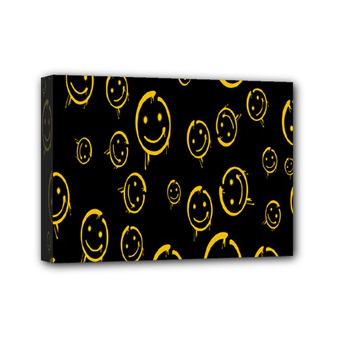 Face Smile Bored Mask Yellow Black Mini Canvas 7  X 5  by Mariart