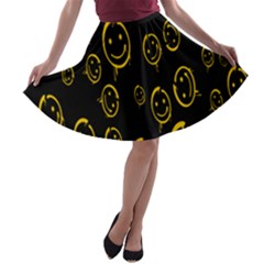 Face Smile Bored Mask Yellow Black A-line Skater Skirt