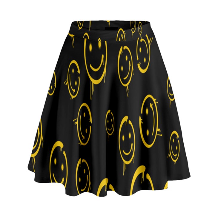 Face Smile Bored Mask Yellow Black High Waist Skirt