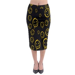 Face Smile Bored Mask Yellow Black Midi Pencil Skirt by Mariart