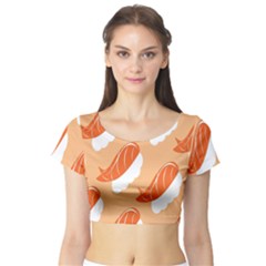 Fish Eat Japanese Sushi Short Sleeve Crop Top (tight Fit) by Mariart