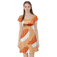 Fish Eat Japanese Sushi Short Sleeve Skater Dress