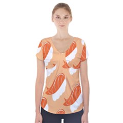 Fish Eat Japanese Sushi Short Sleeve Front Detail Top by Mariart