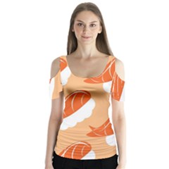 Fish Eat Japanese Sushi Butterfly Sleeve Cutout Tee 