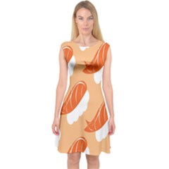 Fish Eat Japanese Sushi Capsleeve Midi Dress