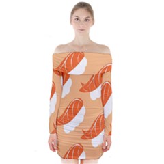 Fish Eat Japanese Sushi Long Sleeve Off Shoulder Dress