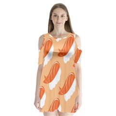 Fish Eat Japanese Sushi Shoulder Cutout Velvet  One Piece