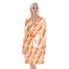 Fish Eat Japanese Sushi Long Sleeve Velvet Front Wrap Dress