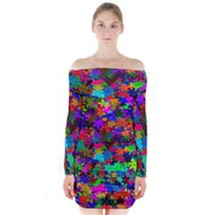 Flowersfloral Star Rainbow Long Sleeve Off Shoulder Dress by Mariart