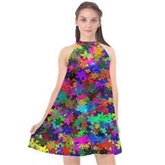 Flowersfloral Star Rainbow Halter Neckline Chiffon Dress  by Mariart