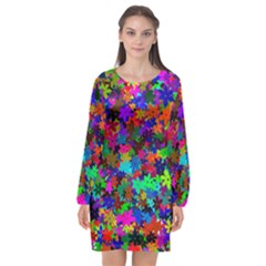 Flowersfloral Star Rainbow Long Sleeve Chiffon Shift Dress  by Mariart