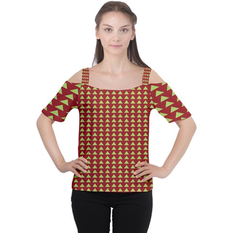 Hawthorn Sharkstooth Triangle Green Red Women s Cutout Shoulder Tee by Mariart